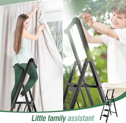 HBTower 4 Step Ladder with Handrail, Aluminum Compact Ladder, Folding Step Stool for Adults, Portable, Lightweight, 330 lbs Foldable Ladder for Home, Black 6