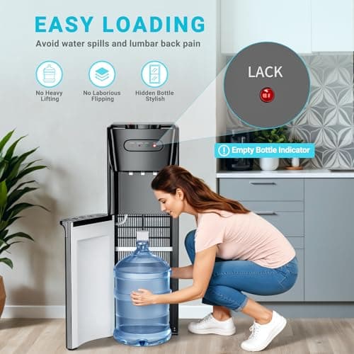 Bottom Loading Water Cooler Dispenser Hot Cold & Cool Water Dispenser for 3 or 5 Gallon Bottles, Empty Bottle Indicator, Child Safety Lock, Ideal for Office, Home, Living Room, Dark Black 2