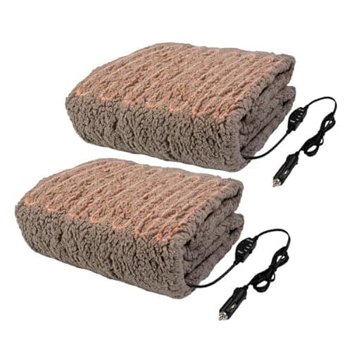 Stalwart Heated Car Blanket 2-Pack - 12V Heated Blanket for Car, RV or Camping - 57x39” Portable Electric Travel Throw - 2 Heat Levels - Tailgating Essentials (Gray)