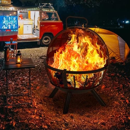 Panovue 35 Inch Wood Burning Fire Pit with BBQ Grill, Heavy Duty Fire Pits Ball for Outside with Spark Screen & Removable Ash Pan, Outdoor firepit & Fireplace for Bonfire in Garden, Yard 7
