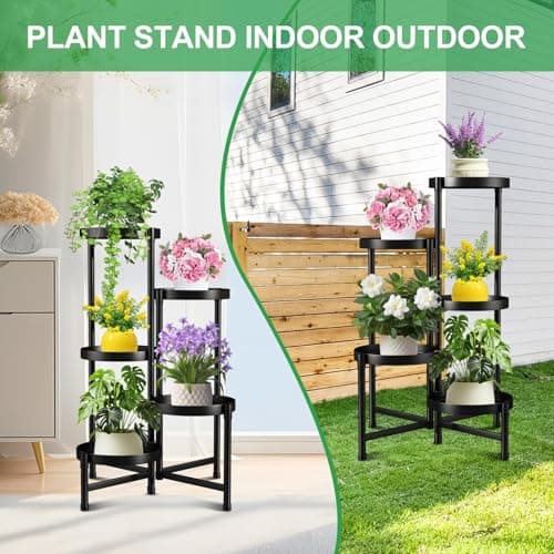 Atpddpey Plant Stand Indoor Outdoor 5 Tier Black Metal Plant Holder 31 in Tall 9 in Wide,Tiered Flower Pot Display Stand,Multiple Plant Stand for Living Room Corner Garden Patio Lawn Balcony 6