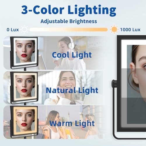 Ruacq Rechargeable Wall Mounted Makeup Mirror with Lights, Double Sided 1X/10X Magnifying Vanity Mirror with 3 Color Lighting, Touch Screen Dimmable, 360° Rotation Extension Foldable Arm(Matte Black) 6