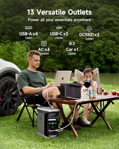 AMPACE Portable Power Station Andes 1500, Full Charge in 55 Min, 1462Wh LiFePO4 Battery, 2400W (Peak 3600W) Solar Generator for Home Backup, Power Outages, Camping & RVs(Solar Panel Optional) 5