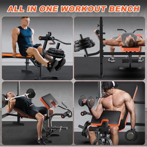 Fostoy Adjustable Weight Bench with Leg Extension, Preacher Curl & Butterfly Arm, 990lbs Heavy Duty Bench Press for Full Body Home Gym Workout (Orange 6 in 1) 6