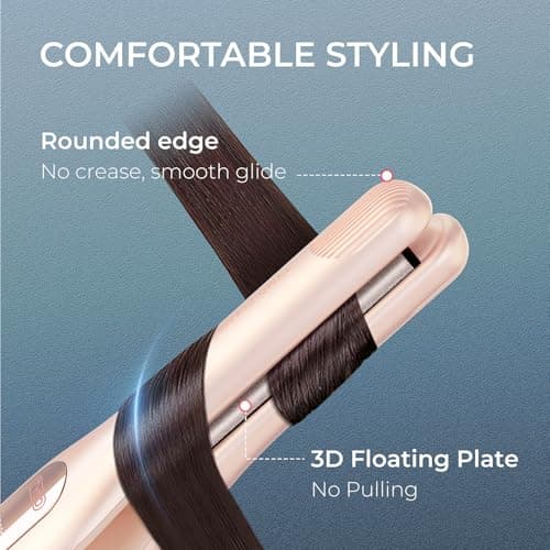 TYMO Curling Iron for Short Hair - Cordless Mini Flat Iron for Travel, Portable Small Curved Straightener for Women, Hair Straightener and Curler 2 in 1, Lightweight On-The-Go, Dual Voltage, Gold Pink 7