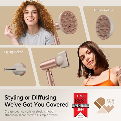 Dreame Pocket Pro Hair Dryer, Dual Voltage Travel Blow Dryer with Diffuser, 1300W Professional HighSpeed Ionic Hair Blower, Fast Drying, Low Noise, Lightweight, No Heat Damage, Global Travel 120V/240V 5