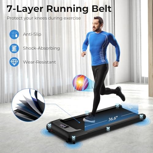 GYMAX Walking Pad, 2.25HP Under Desk Treadmill with LED Display, Remote Control & 7-Layer Belt, Compact Portable Jogging Running Machine for Home Office Small Space (Black) 5