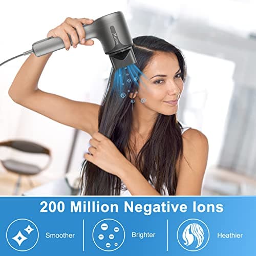 Maxfoxe Ionic Hair Dryer, Professional Blow Dryer with High-Speed Brushless Motor for Fast Drying, Quiet Hairdryer with 2 Magnetic Nozzles, 4 Temps & 3 Speeds Settings for Salon,Home, Gray 7