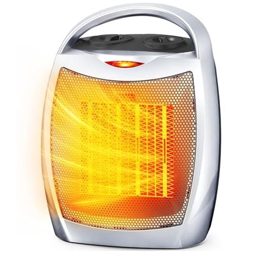 Electactic Portable Ceramic Space Heater w/Thermostat, 1500W Indoor Electric Space Heater Fan with Overheat and Tip-Over Protection, Heat Up 200 Square Feet for Office Room Dorm Use, Silver