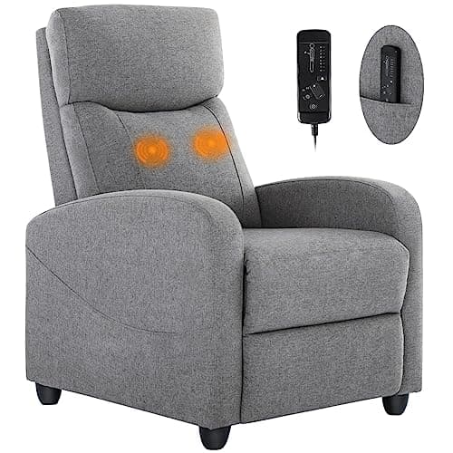 Recliner Chair for Adults, Massage Fabric Small Recliner Sofa Home Theater Seating with Lumbar Support, Adjustable Modern Reclining Chair with Padded Seat Backrest for Living Room (Light Grey)