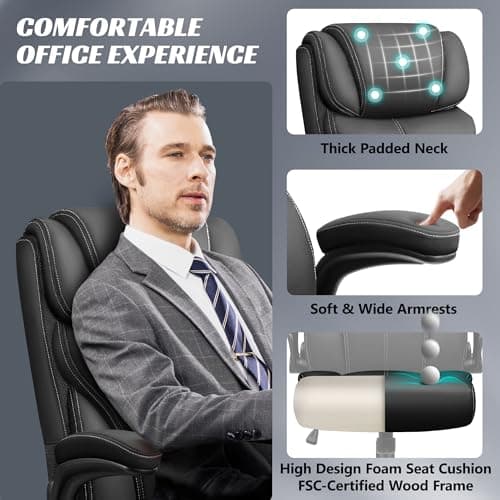 HeroSet Office Chair, Ergonomic Big and Tall Computer Desk Chairs, Executive Breathable Leather Chair with Adjustable Flip-up Armrests, Lumbar Support Swivel PC Chair with Rocking Function 8