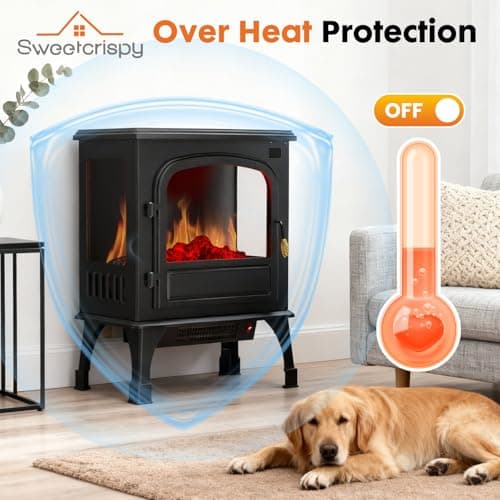 Sweetcrispy Freestanding Electric Fireplace, 26” Indoor Fireplace Heater with 3D Flame Effect, Overheating Safe Design, Energy Saving Space Heater with 12H Timer&Remote for Living Room, Bedroom 7