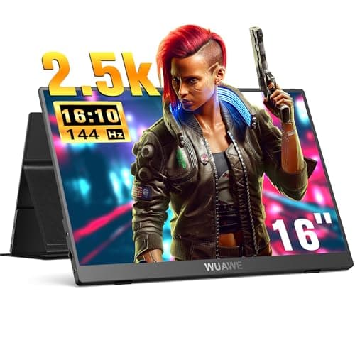 WUAWE 16" Portable Gaming Monitor 2.5K 144Hz, 2560x1600 100% sRGB USB C HDMI Travel Monitor for Laptop, External Second Computer Monitor with HDR Freesync Low Blue Light for PC Mac PS5