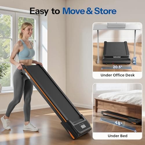 Niceday Walking Pad Treadmill with 10% Auto Incline, 400lbs Capacity, Under Desk Treadmill for Home Office, 3HP Super Quiet Brushless, 16.5" Widened Running Belt, Magnetic Remote & Preset Goal, Orange 8