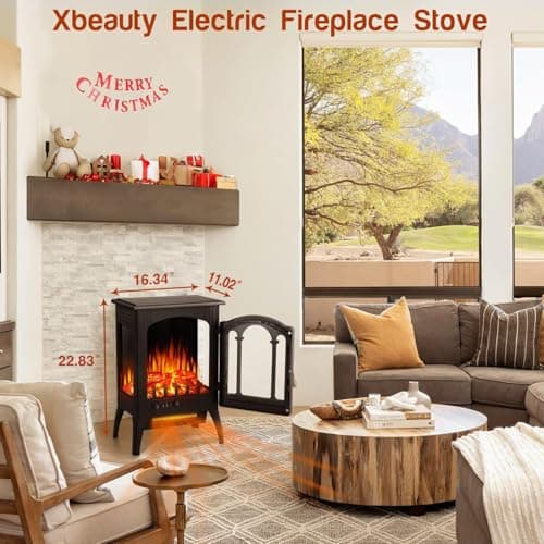 Xbeauty 23'' Electric Fireplace Stove, Freestanding Fireplace Stove with Adjustable Realistic 3D Flame Effect, Overheating Protection, 1000W/1500W 7