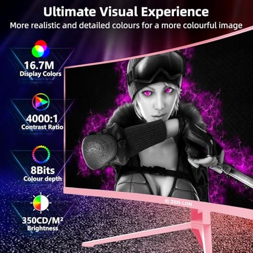 ZER-LON 34 inch Ultrawide Curved Gaming Monitor, 21:9 WQHD 3440×1440 165Hz Computer Monitors, 1500R 1ms(MPRT), 125% sRGB, 350nits, FreeSync, HDMI2.0 x2, DP1.4 x2, Wall Mountable/Tilt Adjustable Pink 2