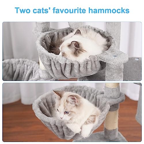 Hey-brother Cat Tree, Cat Tower for Indoor Cats, Cat House with Large Padded Bed, Cozy Condo, Hammocks, Sisal Scratching Posts, Big Scratcher, Light Gray MPJ006SW 5