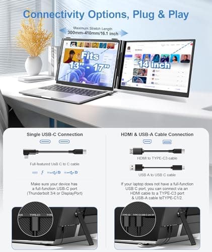 Zerfis Laptop Screen Extender, Ultra-Thin 14" FHD 1080P Portable Monitor for Laptop, 1.3lbs Lightweight Dual Monitor Extender Plug & Play for 13"-17" Laptops, Compatible with Wins/Mac/Android/Chrome 5