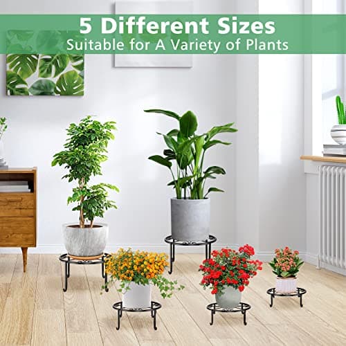 5 Pack Metal plant Stand for Outdoor Indoor Heavy Duty Flower Pot Stands for Multiple Plant, Rustproof Iron Round Shelf for Planter, Potted Plant Holder for Garden Home (Black) 8