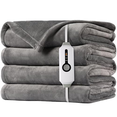 SUNNY HEAT Electric Heated Blanket 72"x84" Full Size Cozy Warm Double Sided Flannel with 4 Heating Levels & 10H Shut Off, Machine Washable Soft Blanket for Bed & Office, Light Grey