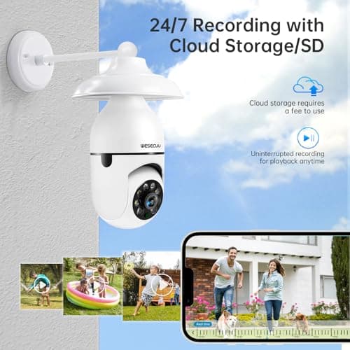 WESECUU Light Bulb Security Camera -5G& 2.4GHz WiFi 2K Security Cameras Wireless Outdoor Motion Detection and Alarm,Two-Way Talk,Color Night Vision,Human Detection, Bulb Camera Compatible with Alexa 7