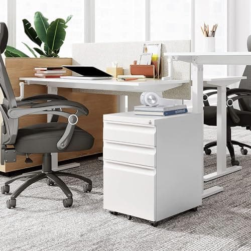 Allouncer 3 Drawer Filing Cabinet with Lock, File Cabinets for Home Office, Locking File Cabinet, Under Desk Mobile File Cabinet for A4-Size/Letter-Size/Legal-Size, Fully Assembled(White) 8