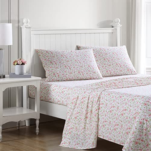 Laura Ashley - Standard Pillowcase Set, Breathable Percale Cotton Bedding, Crisp & Cool Home Decor (Norella Pink, 2 Piece) 5