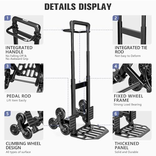 KEDSUM 460 LBS Stair Climbing Dolly, Folding Dolly Cart with Wheels for Stairs, Telescoping Handle & 100% Thickened Steel Stair Climbing Cart for Warehouses, Homes, and Offices, Height 49.2 inch 7