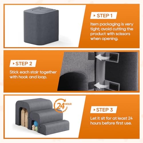 SereneCloud Dog Stairs for Small Dogs(Under 22LB), 3-Step Dog Ramp for Bed, Pet Stairs for Small Medium Dogs and Pets with Storage for Bed Couch Sofa Climbing, Lightweight and Comfort, Grey 5