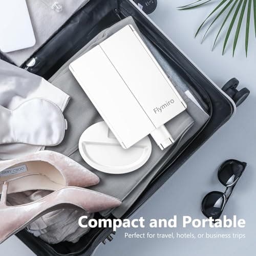 Flymiro Tri-fold Lighted Vanity Makeup Mirror with 3x/2x Magnification,21 LEDs Light and Touch Screen,180 Degree Free Rotation Countertop Cosmetic Mirror,Travel (White) 6