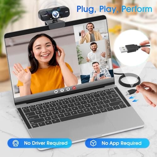 TRAUSI 1080P Webcam with Active Light Correction, Privacy Cover, Plug and Play USB Webcam for PC/Desktop/Laptop 6