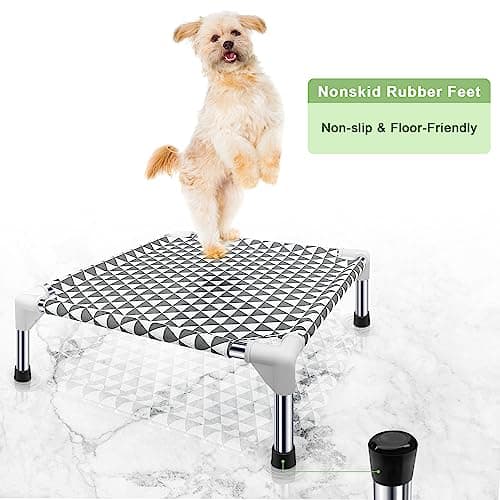 Kuntrust Elevated Outdoor Dog Bed Updated Raised Pet Cot Cooling Puppy Bed Lifted Dog Bed for Small Pets|Indoor Detachable Raised Dog Bed with Non-Slip Feet,Double-layer Cloth(S) 5