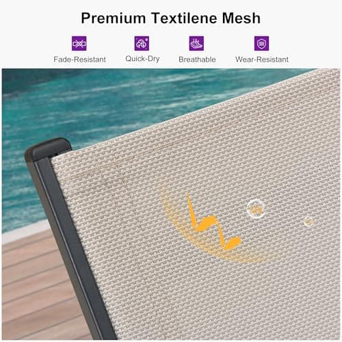 PURPLE LEAF Outdoor Chaise Lounge with Wheels for Outside 2 Pieces Aluminum Patio Lounge Chair with 5 Adjustable Position Recliner for Patio, Beach, Yard, Pool, Side Table Included, Beige 6