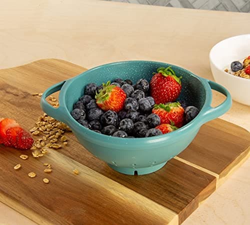 Crisp 2-Piece Mini Colander Berry Baskets With Handles - Food Strainers For Kitchen - Small Colander For Berries & Grape - Dishwasher Safe Berry Strainer - Made in the USA - Prussian Blue & Light Teal 6