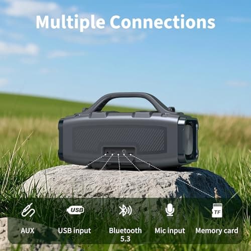 Bobtot Portable Bluetooth Speaker, 60W Peak IPX6 Waterproof, Outdoor Speaker with Handle Stereo Loud Sound, Deep Bass, 8800mAh Battery, TWS/TF/AUX/EQ Outdoor for Party Beach Camping 7