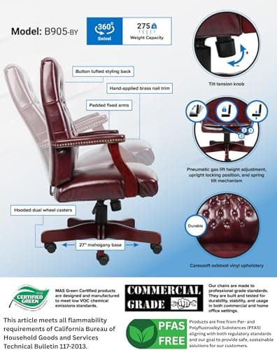 Boss Office Products Classic Executive Caressoft Chair with Mahogany Finish in Burgundy, high-Back (B905-BY) 6