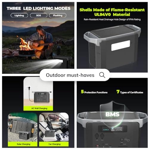 Portable Power Station 1000W - 1075Wh Camping Solar Generator with 9 Ports, AC Outlet DC USB PD Output, IPX4 Outdoor Power Supply for CPAP RV Home Use Emergency Backup 7