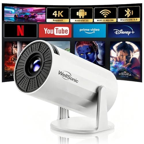 WellSonic Mini Portable Projector 4K Support, Smart Projector with WIFI and Wireless Bluetooth, 200 ANSI Lumens, Android 11, 210° Rotation, 130" Screen Movie Projector for Home Bedroom Outdoor