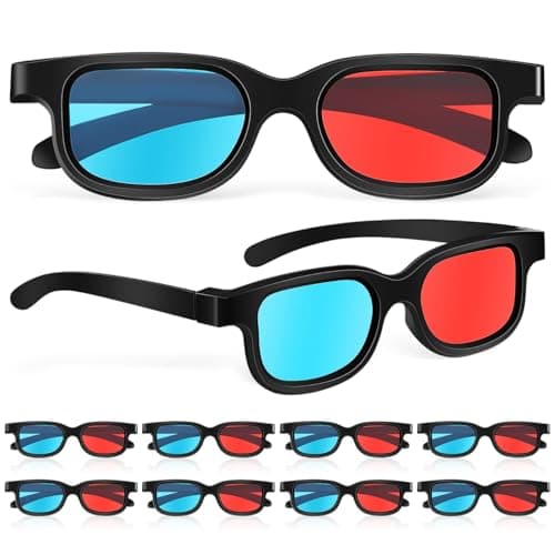 Gadpiparty 3D Movie Gaming Glasses 10Pcs Red-Blue 3 3D Viewing Glasses Glasses Plastic Frame Black Resin Lens Compatible with Ordinary Computer Monitors TVs Projectors