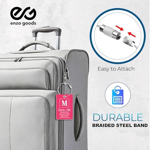 Enzo Goods Personalized Luggage Tag | Custom Luggage Tags for Suitcases | Kids Backpack Tag | 10 Color Options & Choose Font, Font Color 9
