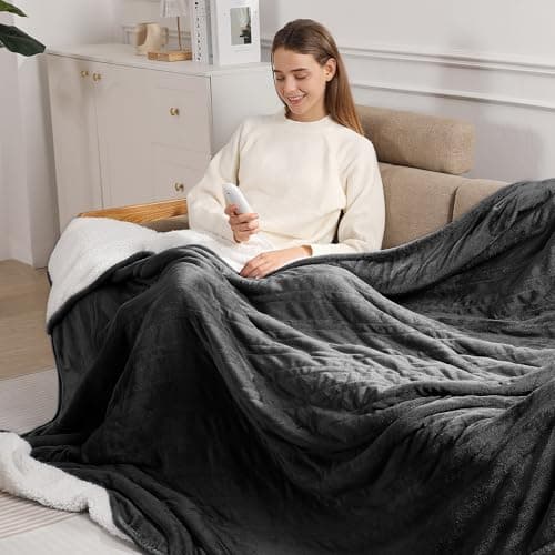 Electric Blanket Queen Heated Blanket - Heating Blanket Queen Size Soft Plush Sherpa with Dual Controllers, 5 Heating Level & 10 Hour Auto Off, ETL Certified, Warm Gifts for Grandma(Charcoal Grey) 5