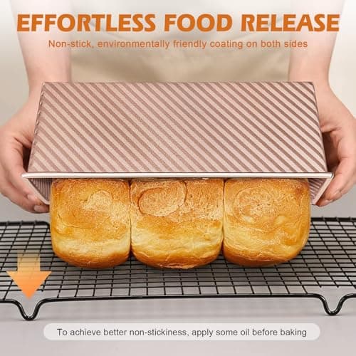 Dipanist 2Pack Pullman Loaf Pans with Lids – 2.2 LB & 1 LB Dough Capacity, Non-Stick Carbon Steel Bread Pans for Homemade Sandwich and Sourdough Bread, Corrugated Toast Mold 7