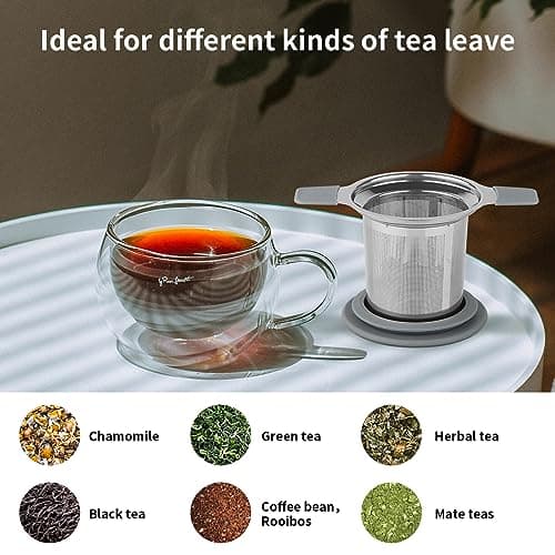 Ohtomber Tea Infuser Strainers, Stainless Steel Loose Leaf Tea Strainer Stepper with Heat Proof Double Handles, Extra Fine Mesh Ball Infusers, Diffuser Holder Filter for Mugs 7