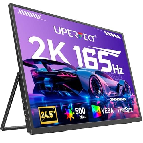 UPERFECT 24.5" 2K Portable Monitor, 165Hz Gaming Monitor, 1ms FreeSync HDR IPS Large Mobile Screen, Built-in 180° Adjustable Stand/VESA, USB-C HDMI Second Screen for Laptop, Phone, Game Console 4