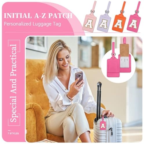 Initial Letter Luggage Tag A for Suitcases TSA Approved, PU Leather Personalized A-Z Luggage Tags with Privacy Cover Name Card, Rose Cute Monogrammed Funny Luggage Tag for Women Kids(1 Pack Letter A) 6