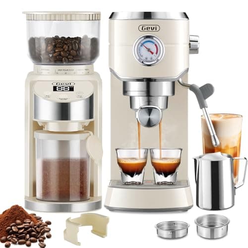 Gevi 20 Bar Espresso Coffee Machine with Burr Grinder Set | 35 Precise Grind Settings | Milk Frother for Latte Cappuccino | Professional Home Barista Kit | Gift for Coffee Lovers