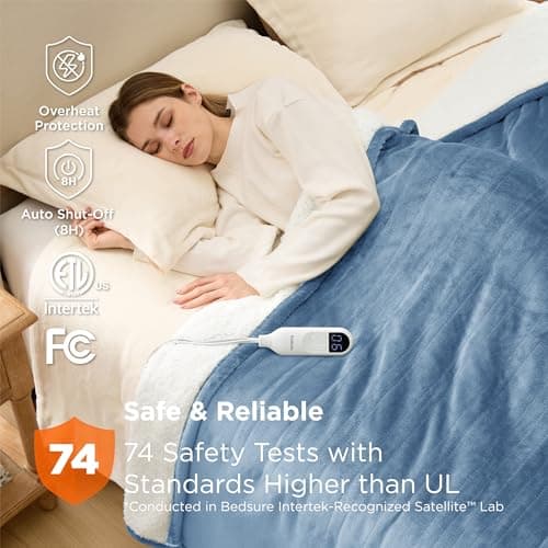 Bedsure Electric Blanket Twin - Soft Flannel Heated Blanket, Fast Heating with 10 Time Settings & 6 Heat Settings, Warm Gift for Grandma (62x84 inches, Blue) 5