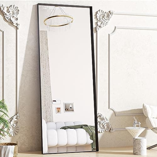 BEAUTYPEAK 21" X 64" Full Length Mirror, Modern Black Deep Frame Floor Mirror, Rectangular Wall Mounted Dressing Mirror for Bedroom, Living Room, Bathroom, Hanging or Leaning, Black