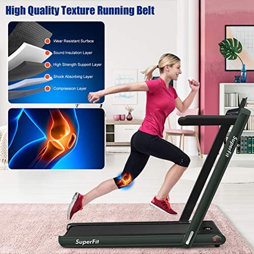 GYMAX Walking Pad, 2.25HP Dual Display Foldable Treadmill for Home with Remote/Smart App Control, Portable Compact Treadmill for Office Under Desk, Folding Running Machine for Small Spaces (Green) 6