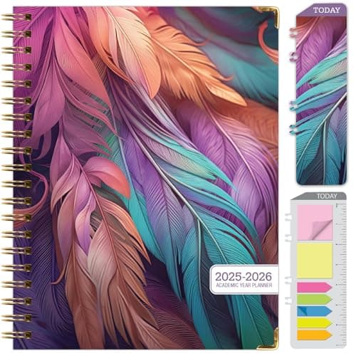 HARDCOVER Academic Year 2025-2026 Planner: (June 2025 Through July 2026) 8.5"x11" Daily Weekly Monthly Planner Yearly Agenda. Bookmark, Pocket Folder and Sticky Note Set (Pastel Peacock)
